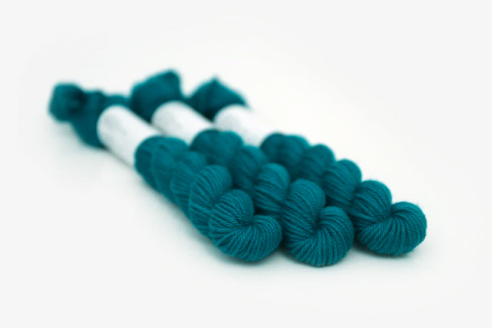 semisolid hand dyed blue green teal dk mini yarn