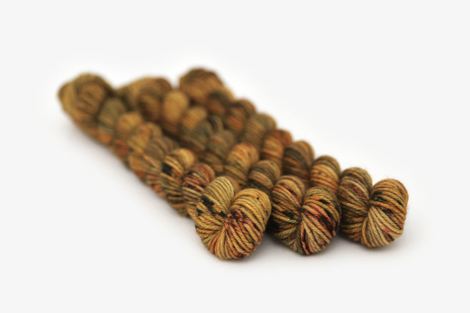 speckled hand dyed brown burnt orange olive dk mini yarn