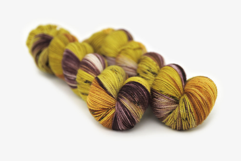 Gold Leaf, Merino Wool, Brown Yarn, Green Yarn, Purple Yarn