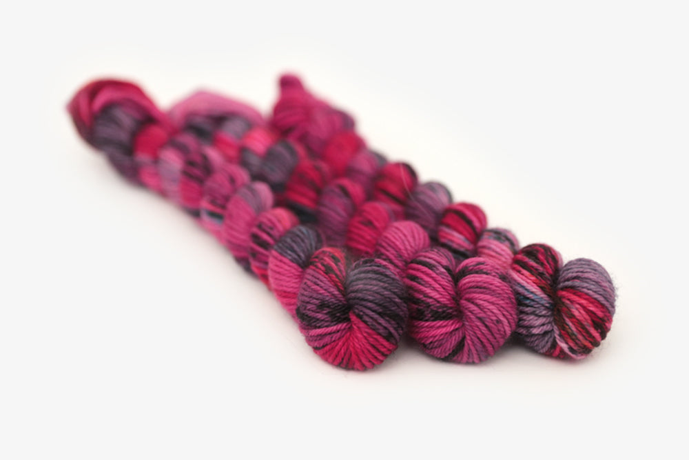 speckled hand dyed hot pink purple aqua dk mini yarn