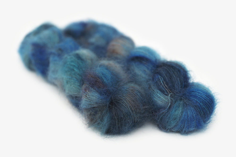 speckled hand dyed dark blue gray mohair lace yarn