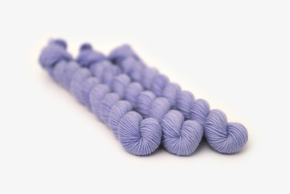 semisolid hand dyed periwinkle (light pastel purple blue) phyllis sock mini yarn
