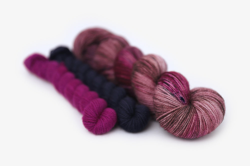 speckled hand dyed white pink dark mauve maroon brown yarn sock set