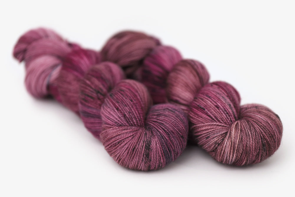 speckled hand dyed white pink dark mauve maroon spun sock xl yarn