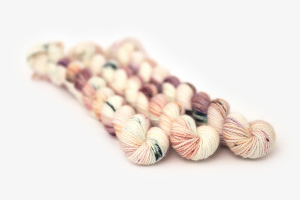 speckled hand dyed white pink mauve merino sock mini yarn

