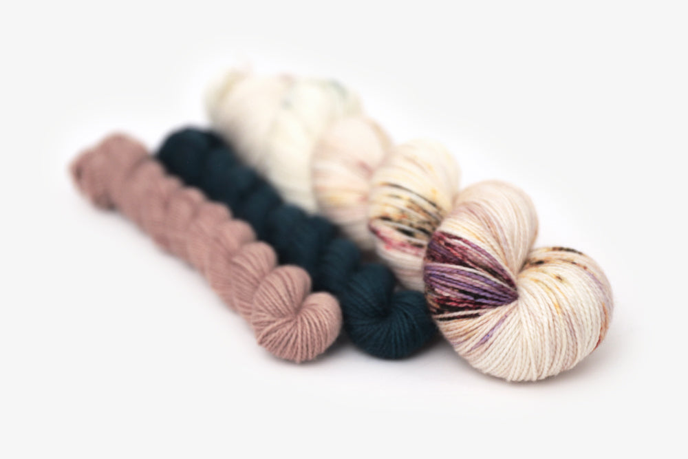 speckled hand dyed white pink dark mauve maroon brown yarn sock set