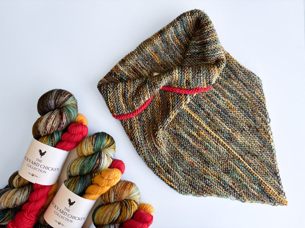 speckled semisolid hand dyed yellow green red sock set with cowl sample
