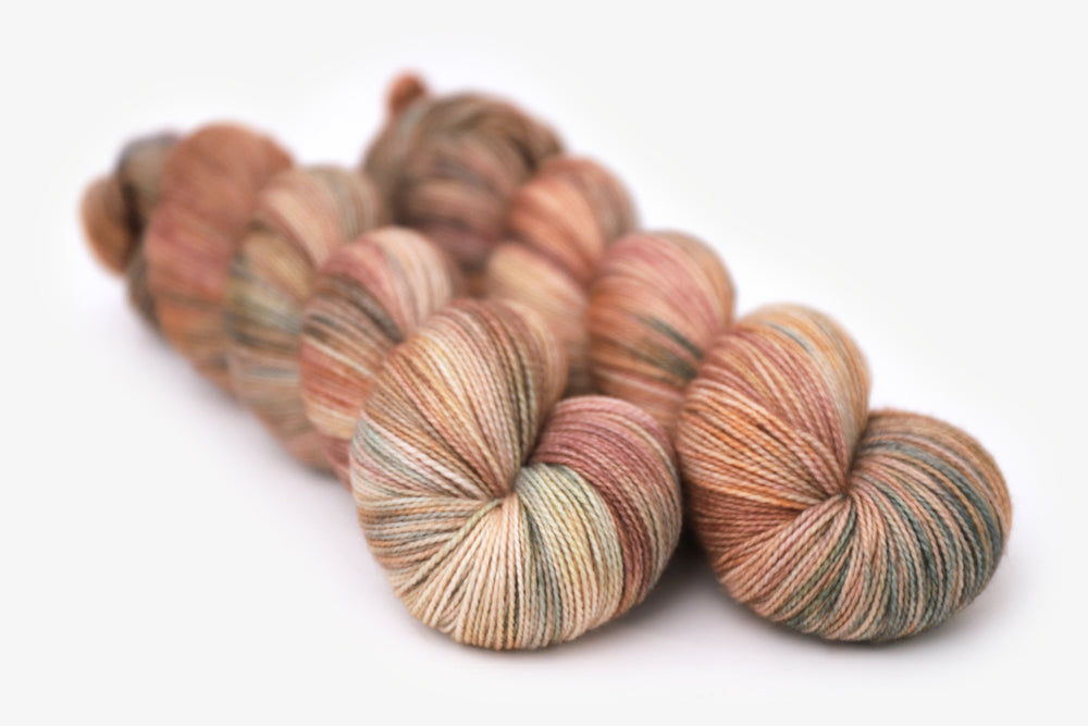 Sage Taproot Taproot Spun Sock XL Yarn | Peach, Pink, Ochre, Sage | Hand Dyed