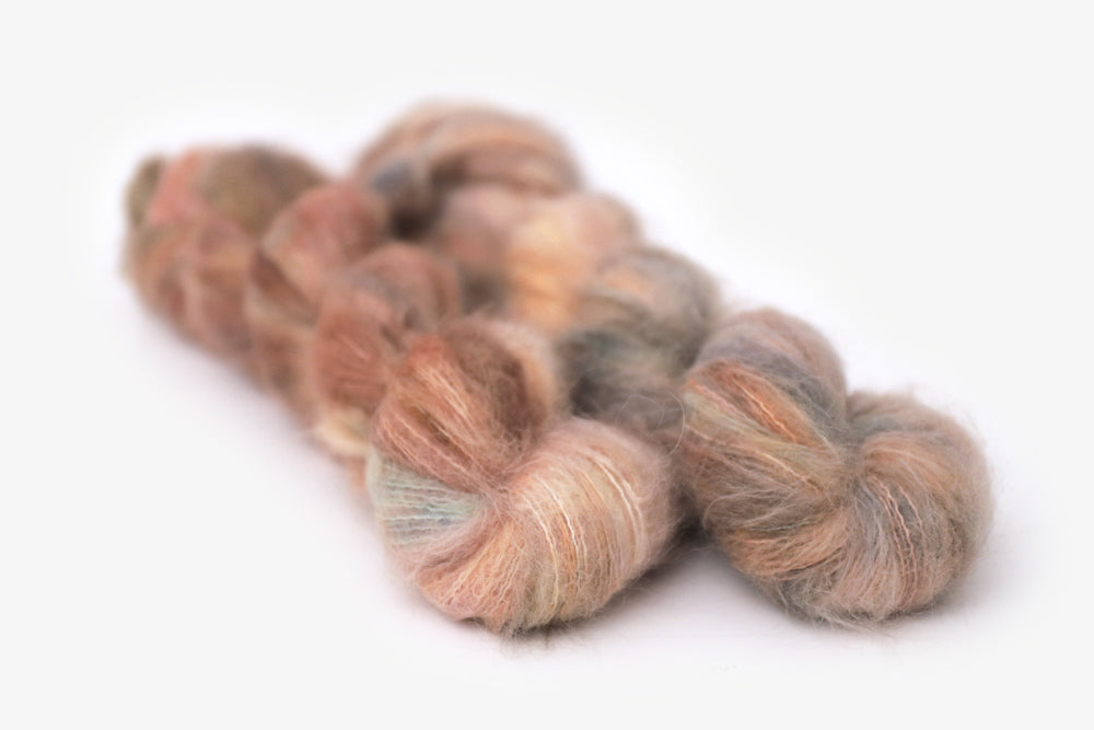 Sage Taproot Taproot Suri Alpaca Yarn | Peach, Pink, Ochre, Sage | Hand Dyed