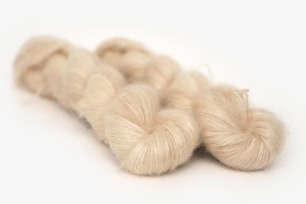 semisolid hand dyed light beige tan mohair lace yarn